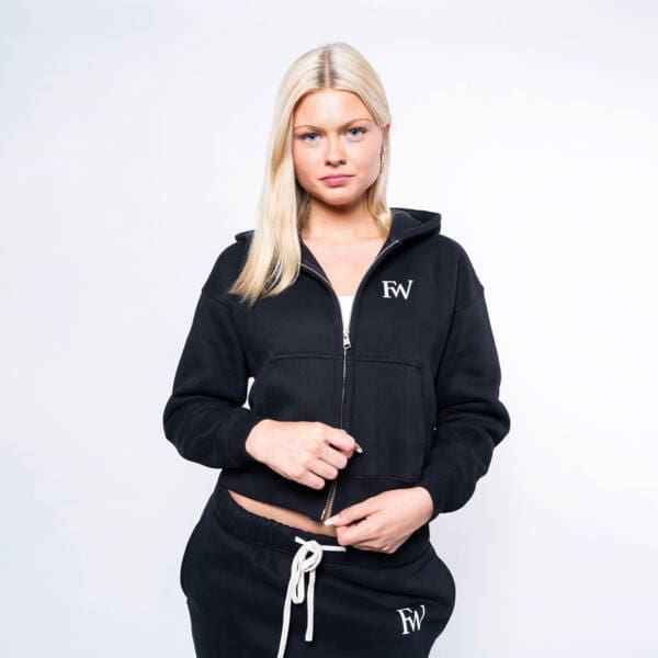 Cozy Crop Zip Hoodie Timber Black